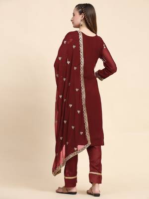 Maroon Colour Zari Work Partywear Salwaar Kameez For Party Looks 2