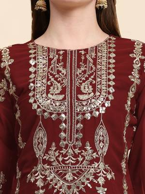 Maroon Colour Zari Work Partywear Salwaar Kameez For Party Looks 3
