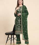 Green Colour Zari Work Partywear Salwaar Kameez For Party Looks