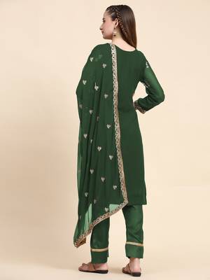 Green Colour Zari Work Partywear Salwaar Kameez For Party Looks 2
