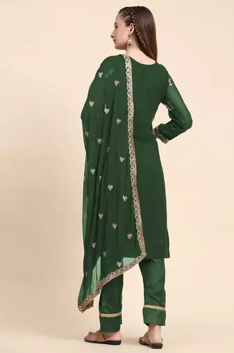 Green Colour Zari Work Partywear Salwaar Kameez For Party Looks