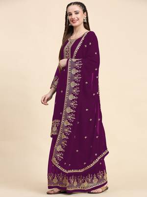 Heavy Zari Work Purple Colour Festive Wear Palazzo Suit 1