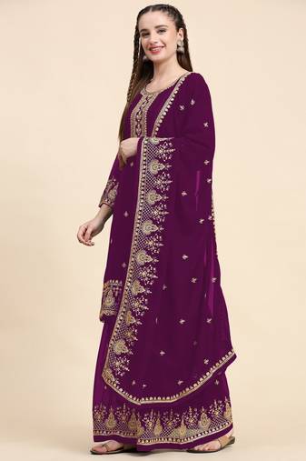 Heavy Zari Work Purple Colour Festive Wear Palazzo Suit