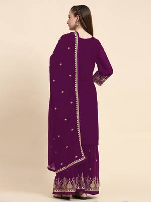 Heavy Zari Work Purple Colour Festive Wear Palazzo Suit 2