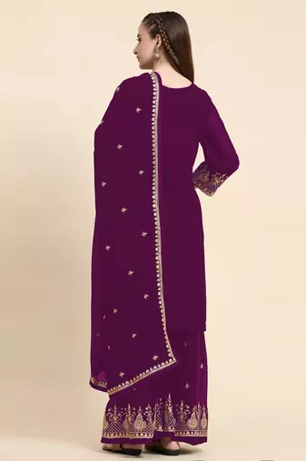 Heavy Zari Work Purple Colour Festive Wear Palazzo Suit