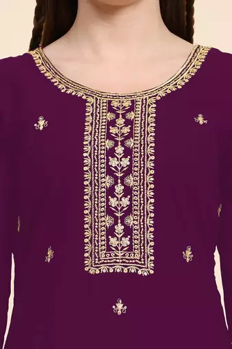 Heavy Zari Work Purple Colour Festive Wear Palazzo Suit