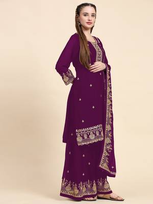 Heavy Zari Work Purple Colour Festive Wear Palazzo Suit 4