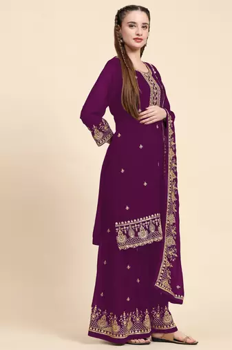 Heavy Zari Work Purple Colour Festive Wear Palazzo Suit