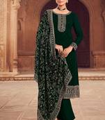 Beautiful Partywear Salwaar Kameez With Heavy Embroidery Work In Green Colour