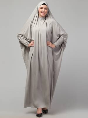 Nazneen Smoking Sleeve Tie at Back Ready To Wear Instant Full Size knits JiIbab/Naqab Hijab for namaaz hajj and umrah 1