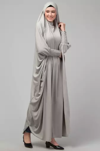 Nazneen Smoking Sleeve Tie at Back Ready To Wear Instant Full Size knits JiIbab/Naqab Hijab for namaaz hajj and umrah