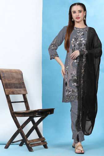 Grey Colour Designer Pakistani Style Embroidered Salwaar Kameez