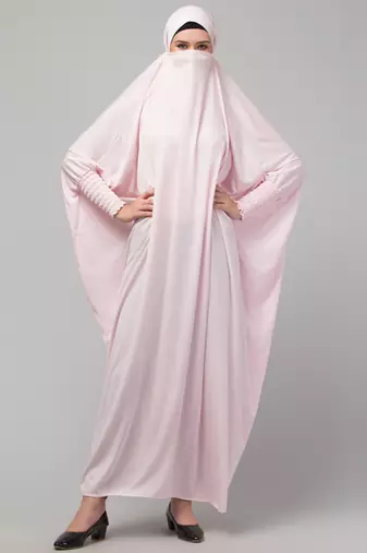 Nazneen Smoking Sleeve Tie at Back Ready To Wear Instant Full Size knits JiIbab/Naqab Hijab for namaaz hajj and umrah