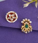 Set of 2 gold plated kundan studded meenakari nosepin