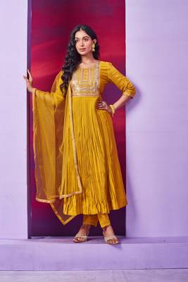 Mustard Colour Fancy Salwaar Kameez For Girlish Looks 1
