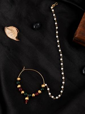 Gold plated multi stone bridal nath 1