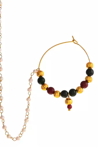 Gold plated multi stone bridal nath