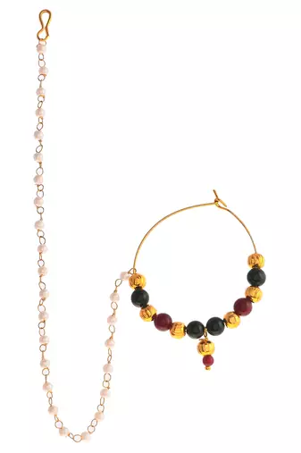 Gold plated multi stone bridal nath