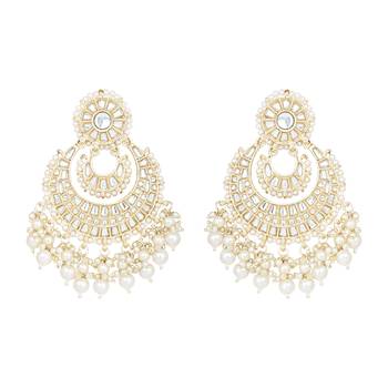 Gold Plated Traditional Kundan Pearl Chandbali Earrings For Women And Girls  6