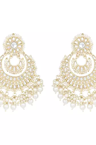 Gold Plated Traditional Kundan Pearl Chandbali Earrings For Women And Girls 