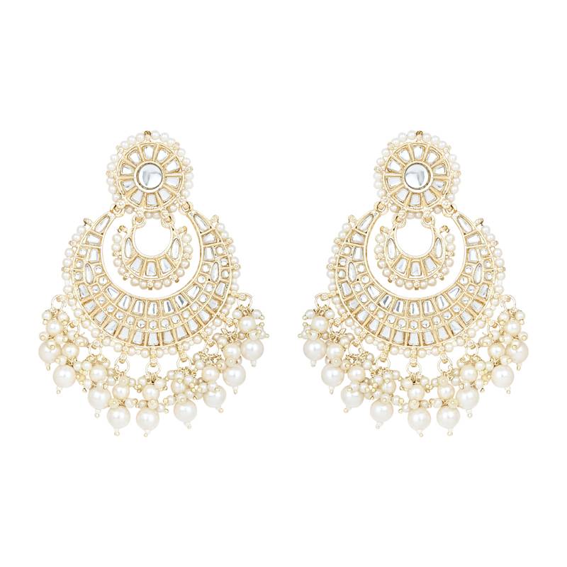 Gold Plated Traditional Kundan Pearl Chandbali Earrings For Women And Girls 