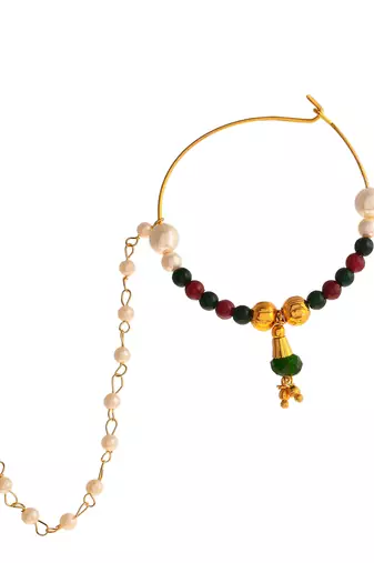 Gold plated multi stone bridal nath