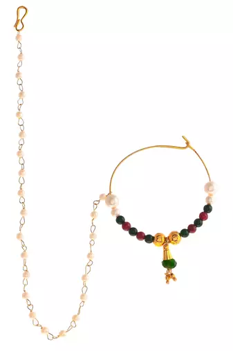 Gold plated multi stone bridal nath
