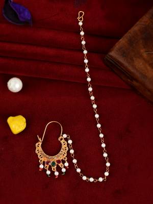 Gold toned wedding nath nose ring for women 1
