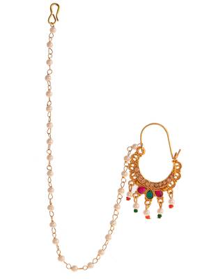 Gold toned wedding nath nose ring for women 2