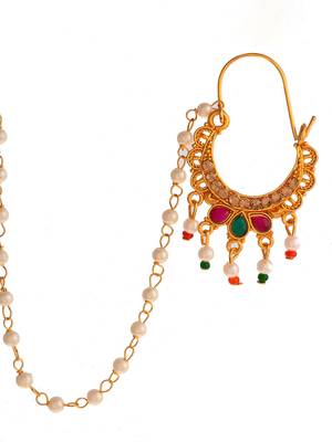 Gold toned wedding nath nose ring for women 3