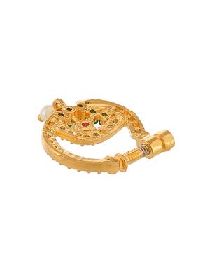 Gold plated green & pink stone studded floral meenakari nose ring 3