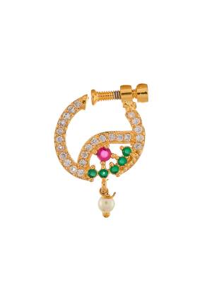 Gold plated green & pink stone studded floral meenakari nose ring 4