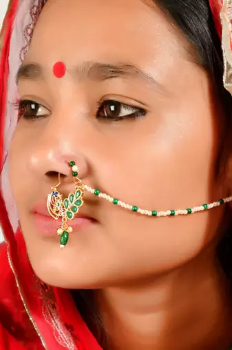Meenakari pearl golden nosering