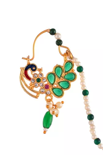 Meenakari pearl golden nosering