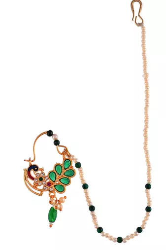 Meenakari pearl golden nosering