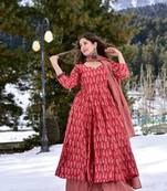 Glamorous Crimson Colour Fancy And Elegant Partywear Girlish Dress