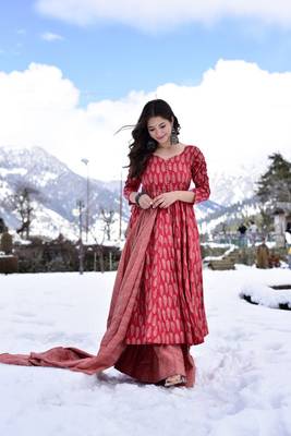 Glamorous Crimson Colour Fancy And Elegant Partywear Girlish Dress 3