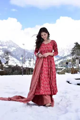 Glamorous Crimson Colour Fancy And Elegant Partywear Girlish Dress