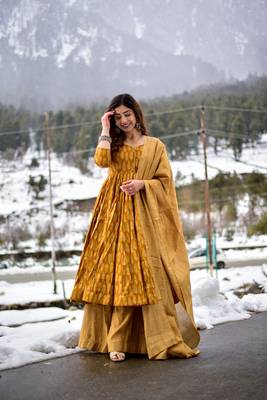 Glamorous Mustard Colour Fancy And Elegant Partywear Girlish Dress 1