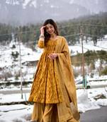 Glamorous Mustard Colour Fancy And Elegant Partywear Girlish Dress