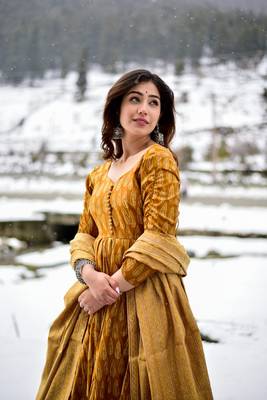 Glamorous Mustard Colour Fancy And Elegant Partywear Girlish Dress 2