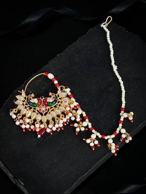 Gold plated pearl meenakari rajputi nosering 1