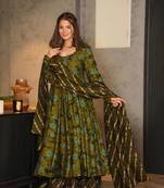Glamorous Green Colour Fancy And Elegant Partywear Girlish Dress