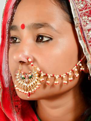 Gold plated pearl meenakari rajputi nosering 2
