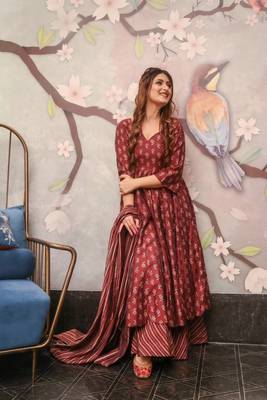 Glamorous Maroon Colour Fancy And Elegant Partywear Girlish Dress 1