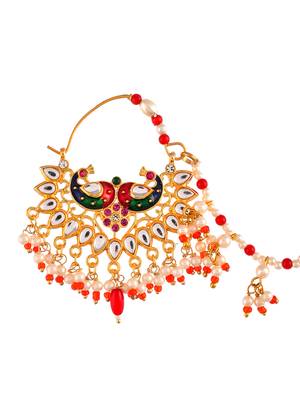 Gold plated pearl meenakari rajputi nosering 3