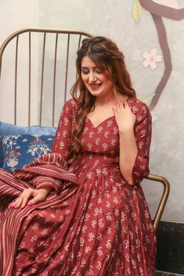 Glamorous Maroon Colour Fancy And Elegant Partywear Girlish Dress 2