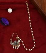 Gold plated ethnic wedding bridal chained nose ring