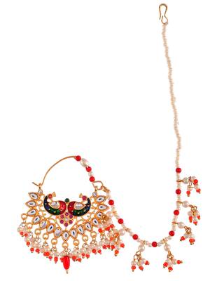 Gold plated pearl meenakari rajputi nosering 4
