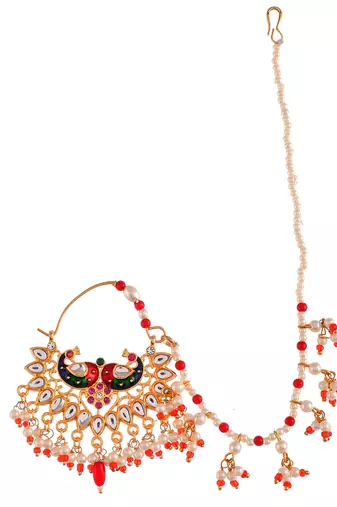 Gold plated pearl meenakari rajputi nosering